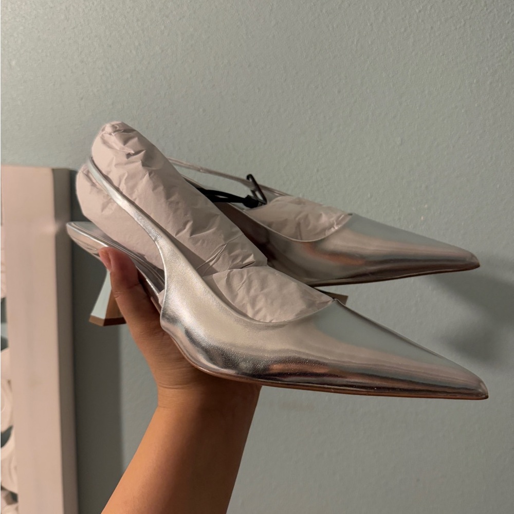 Zara silver kitten heels